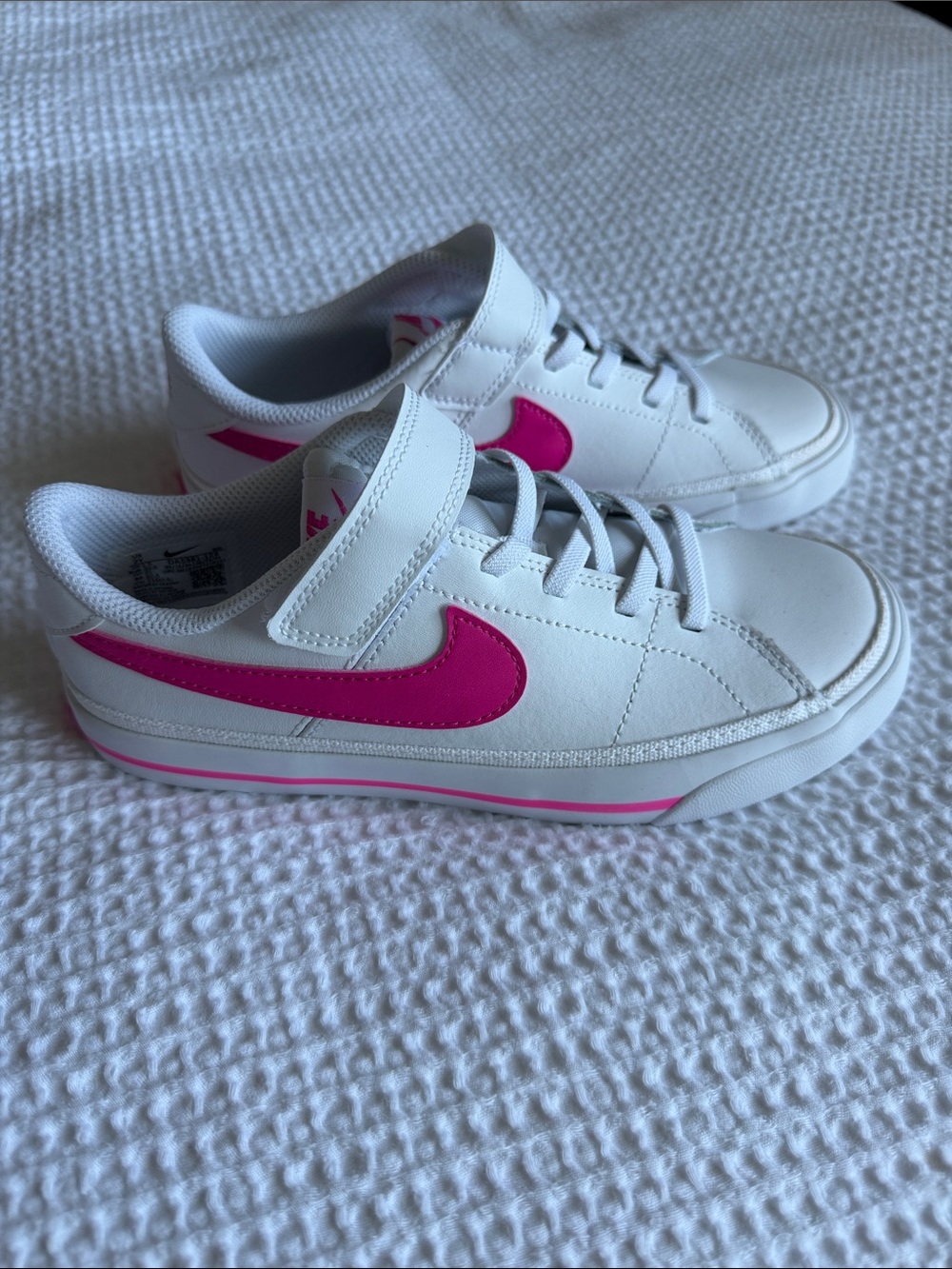 Nike Court Legacy White Sneakers with Pink Swoosh kids size 2